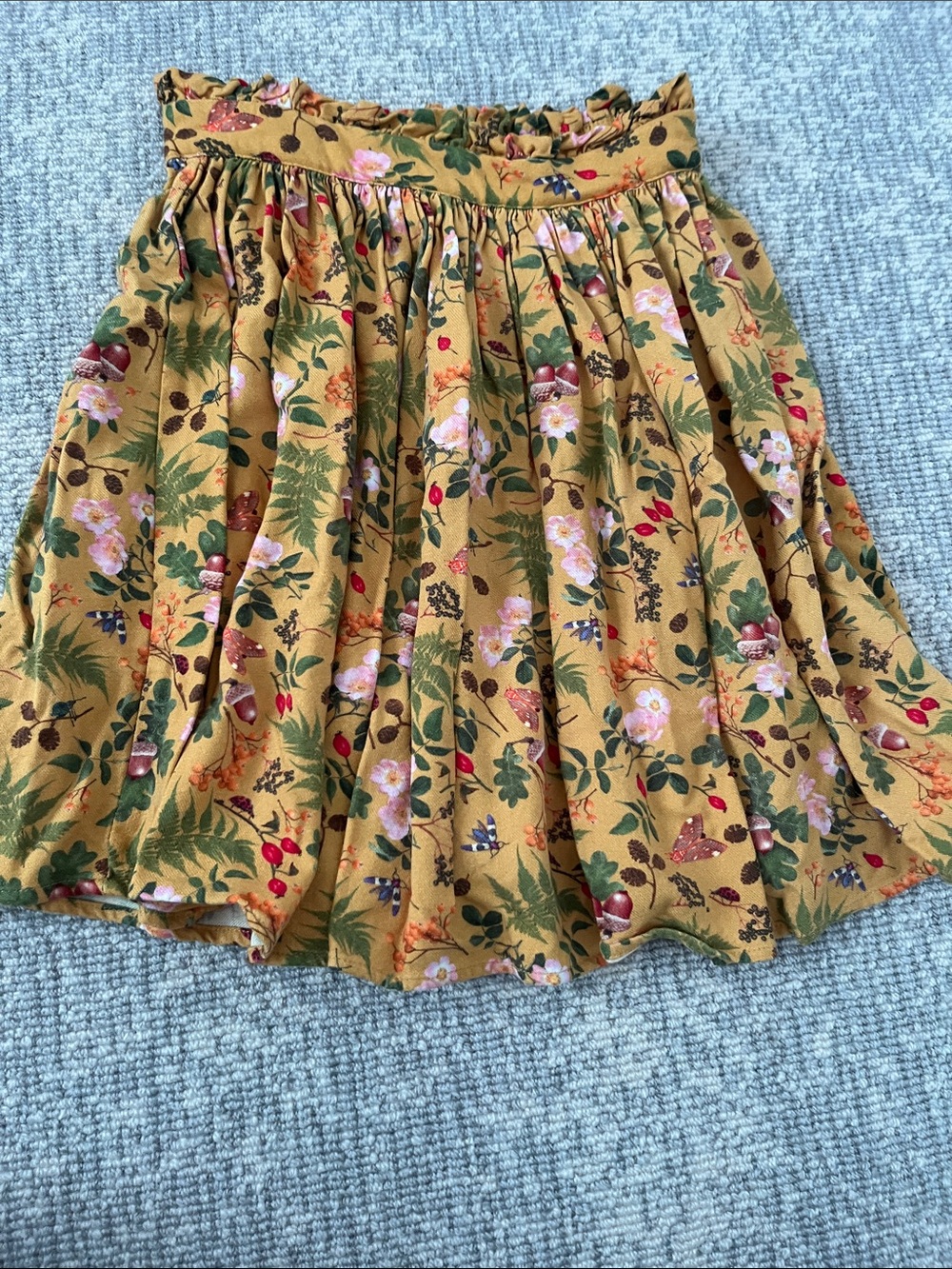 Molo Mustard Floral Circle Skirt with Pink & Green Accents